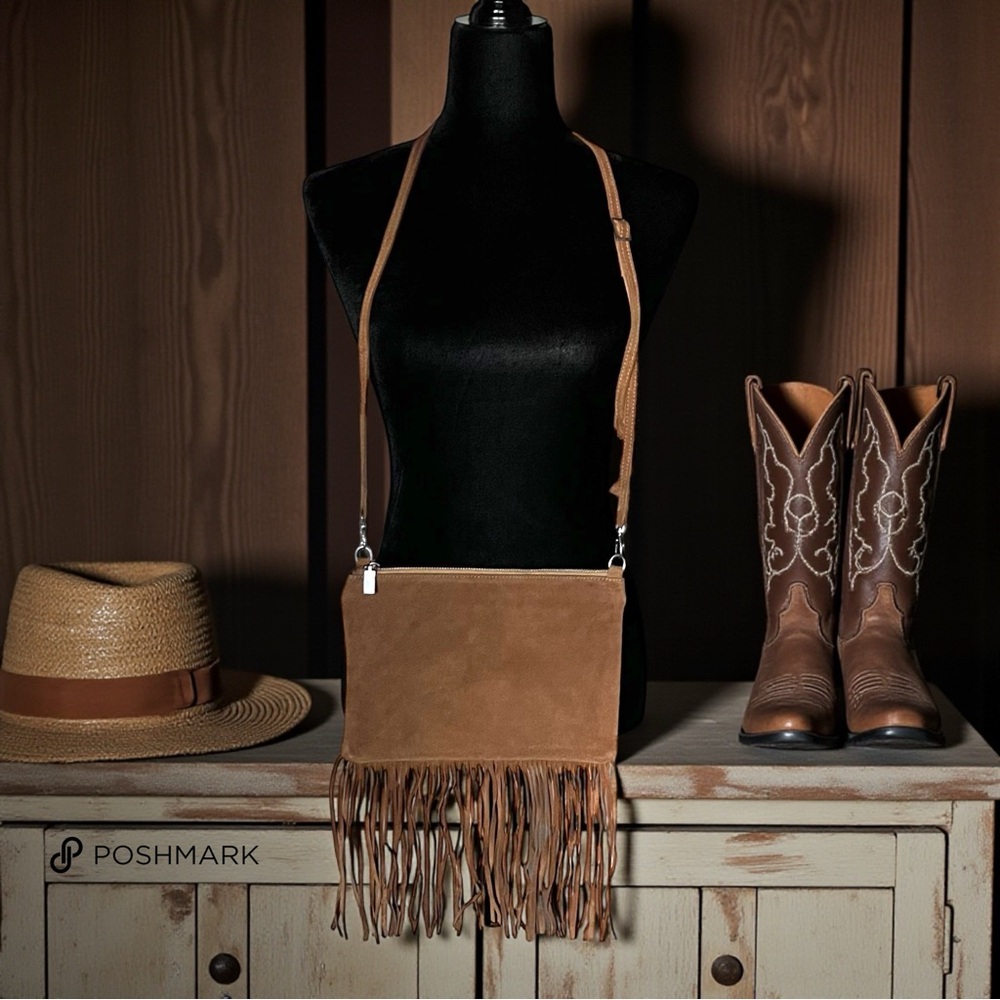 💖 Garuglieri Tan Suede Fringe Crossbody Bag 💖